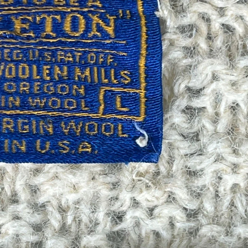 Vintage Pendleton Wool Cardigan Sweater Mens Large Cream Tan Marled Knit USA